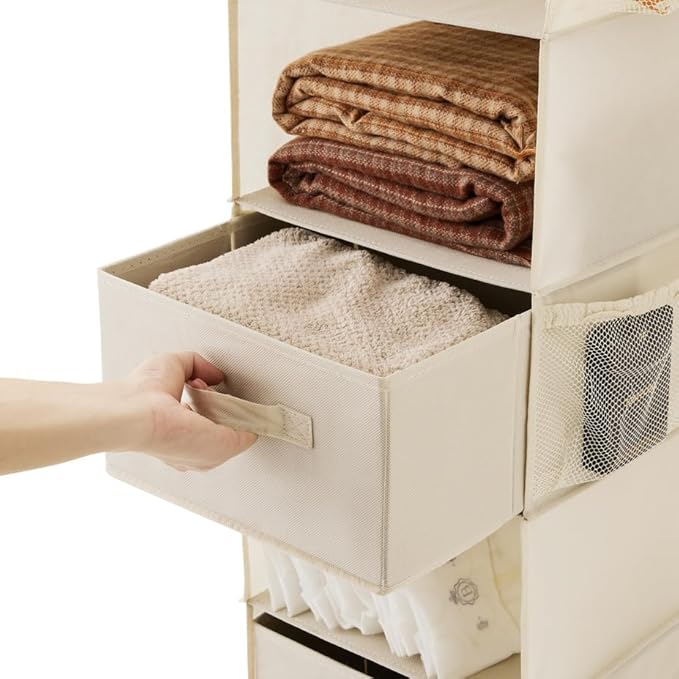 Hanging Shelf Closet Storage Organizer Removable Drawers ，Hanging Storage Organizer Hanging Sweater 2 Sock Underwear Drawers for Closet, Bedroom, Beige-NeatNest