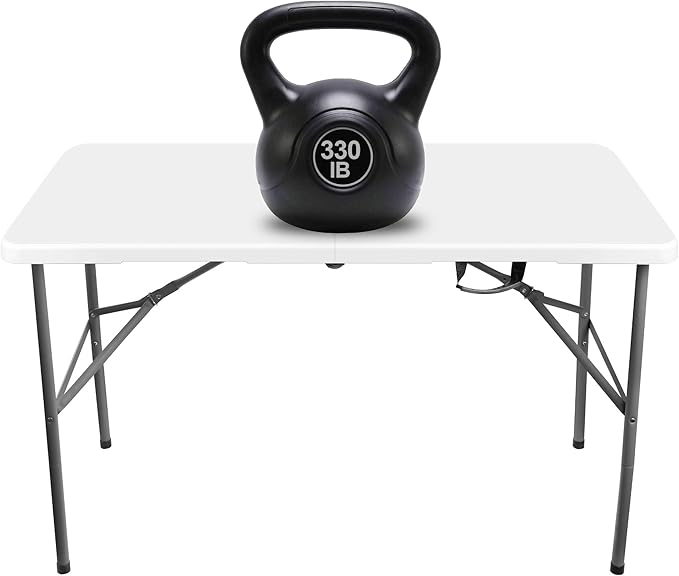4 ft Portable Folding Table, Idustrial Heavy-Duty Foldable Table with Carrying Handle, Locks, Stright Legs for Indoor & Outdoor Party, Barbeque, Camping, Board Games - White-NeatNest