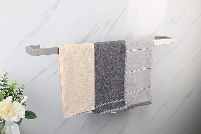 TocTen Bath Towel Rack - Square Base Thicken SUS304 Stainless Steel Towel Bar for Bathroom, Bathroom Bar Accessories Towel Rod Heavy Duty Wall Mounted Towel Holder (Brushed Nickel, 30 Inch)