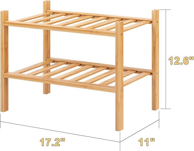 Small Shoe Rack, 2-Tier Bamboo Stackable Shoe Shelf Storage Organizer, Shoe Stand for Closet, Entryway and Hallway-NeatNest