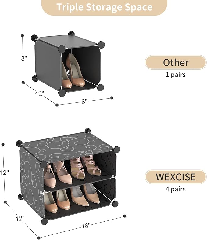 Portable Shoe Rack Organizer with Door, 96 Pairs Shoe Storage Cabinet Easy Assembly, Plastic Adjustable Shoe Storage Organizer Stackable Detachable Free Standing DIY Expandable 12 Tier Black-NeatNest