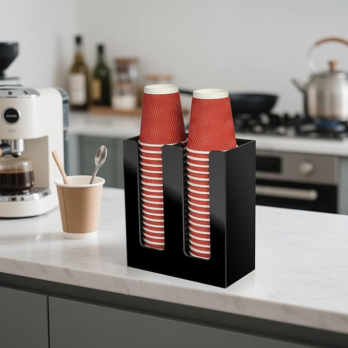 MYITYARD Coffee Cup Holder, Cup and Lid Organizer fits 5 to 16 oz Disposable Paper & Plastic Cups, Cup Dispenser Countertop, Coffee Bar Accessories for Bathroom, Kitchen, Office (2 Compartment)