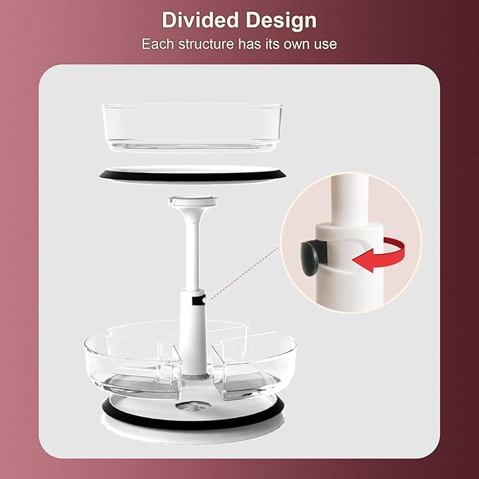 2 Tier Lazy Susan Organizer Clear Turntable for Cabinet Bathroom Countertop and Pantry with Large Spice Rack (11 Inch, White)-NeatNest