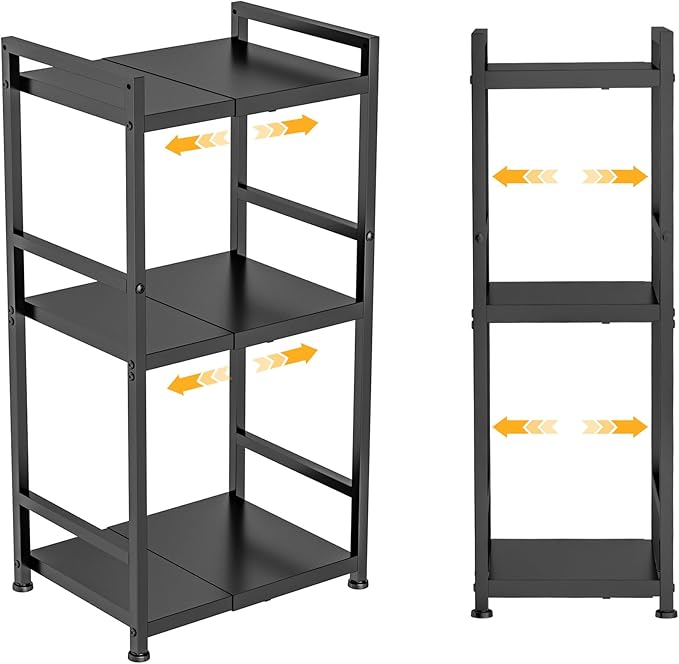 3-Tier Expandable Storage Shelves, 110LBS Heavy Duty Metal Shelving Unit, Adjustable Laundry Room Organization and Storage Shelf Rack,Ideal Narrow Bathroom Kitchen Laundry Room Organizer,Free-Standing-NeatNest