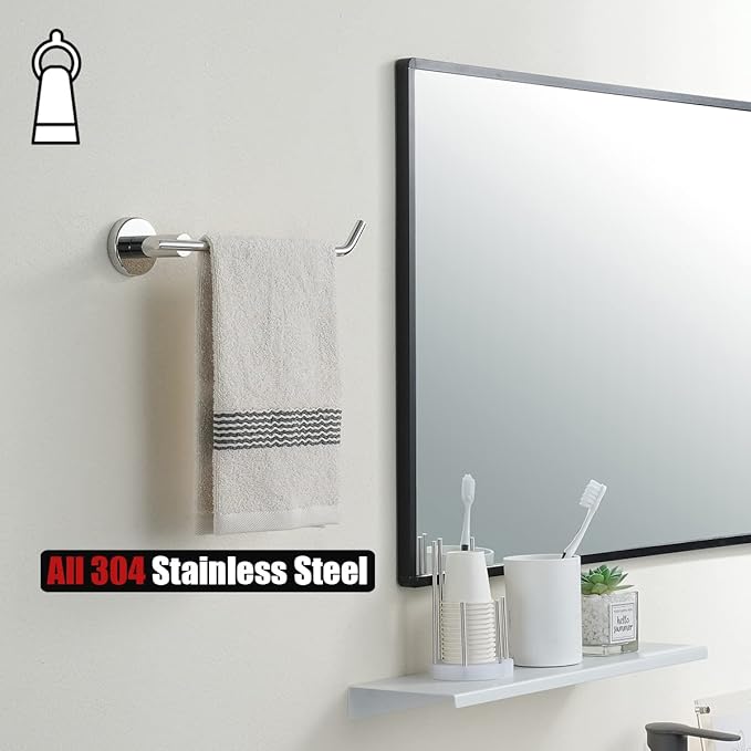 JQK Chrome Towel Ring, Stainless Steel Hand Towel Bar Holder for Bathroom, 9 Inch Polished Stainless Wall Mount, TR100-CH