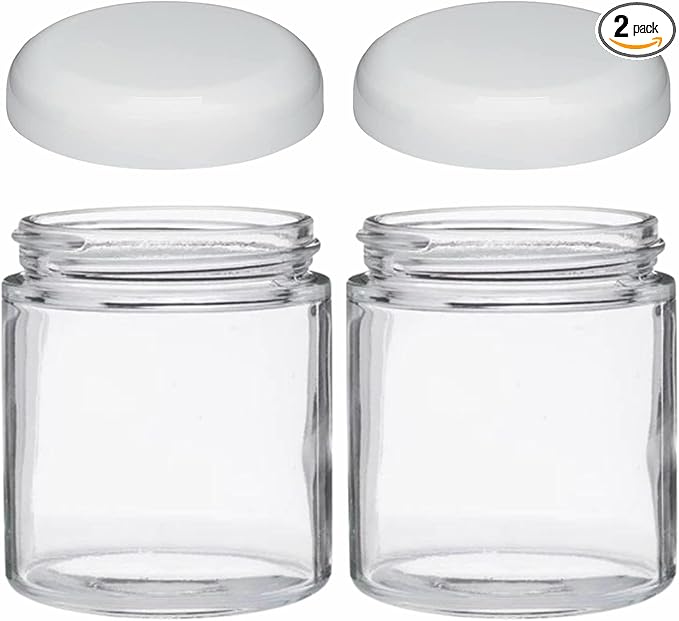 JARMING COLLECTIONS Mason Jars 16 Oz EXTRA WIDE MOUTH Jars with Lids - Glass Storage Jar 16 oz - with 2 (BPA Free) Plastic Storage Lids - Made in the USA (2 White Dome Plastic Lids)