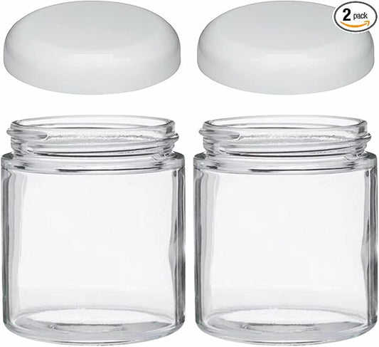 JARMING COLLECTIONS Mason Jars 16 Oz EXTRA WIDE MOUTH Jars with Lids - Glass Storage Jar 16 oz - with 2 (BPA Free) Plastic Storage Lids - Made in the USA (2 White Dome Plastic Lids)