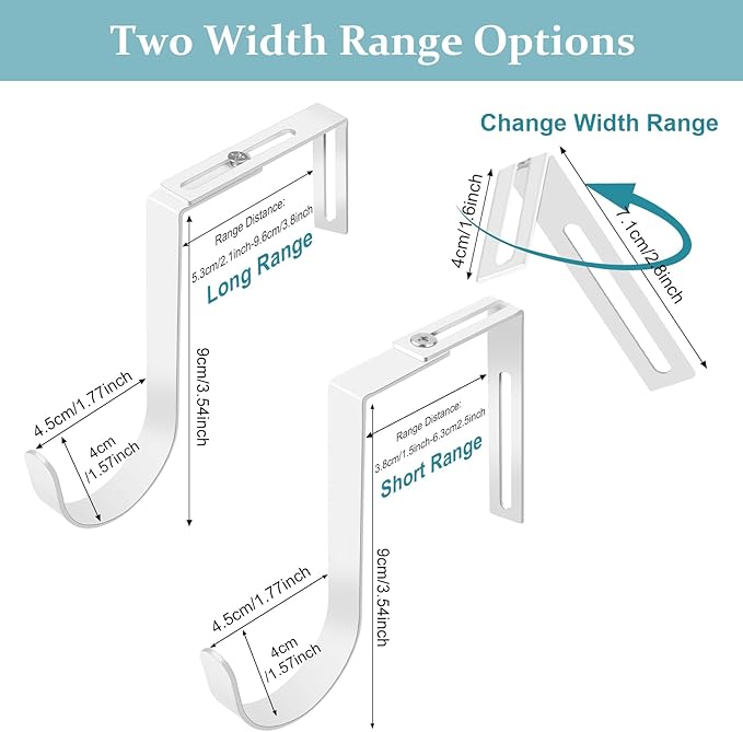Adjustable Cubicle Hooks, Over The Door Hooks, Premium Metal Cubicle Door Hangers, Fit 1 3/8" to 3 1/2" Panels Heavy Duty Holder for Clothes, Towels, Hats, White, 5 Pcs