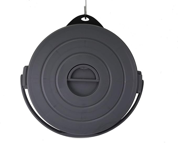 SAMMART 10L(2.64Gallon) Collapsible Fishing Bucket with Locking Lid - Foldable Round Tub - Portable Plastic Water Pail - Space Saving Outdoor Waterpot (Grey/Black)