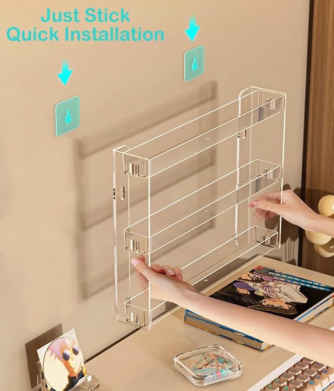 3 Layers Makeup Organizer Wall Mounted, Acrylic Invisible Floating Shelves with Anti-Slip Adhesive Backing, Sunglasses Display Rack, Nail Polish Storage, Clear (1 Pack)-NeatNest