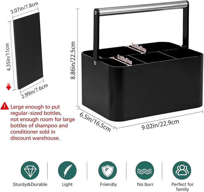 Black Shower Caddy Portable: Plastic Bathroom Caddy Countertop,Cleaning Caddy Organizer with Handle,Utility Hard Shower Basket Storage Tote for Toiletry,College Dorm Room Essential for Guys/Men