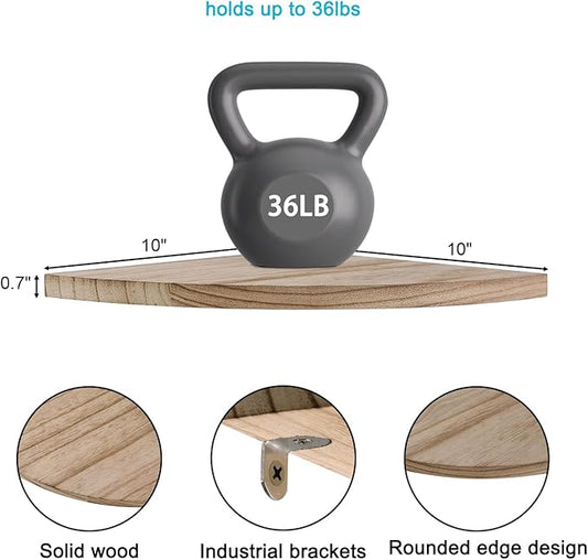 Corner Wall Shelves, Wood Corner Floating Shelves with Cable raceway, Wall Mount Storage Display for TV Accessories, Monitor, Speaker, Cable Box, Game Console (Carbonized, Fan-Shaped- 10 Inch)-NeatNest