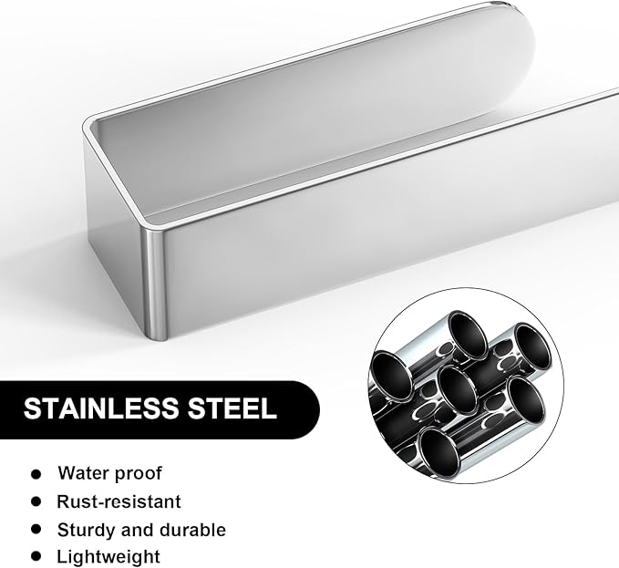 HUFEEOH 2 Pack Adhesive Hand Towel Holder, Sticky Towel Bar Towel Holder Wall Mounted, Stainless Steel Kitchen Towel Holder Hand Towel Rack for Bahtroom Hotel RV Kitchen (Polished Silver)