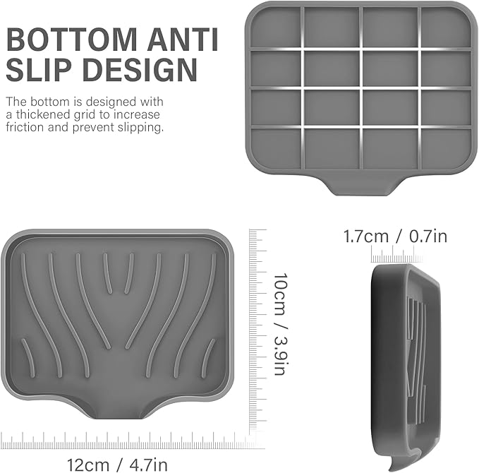 2PCS Self Draining Soap Holder,Spofit Silicone Soap Dish, Suitable for for Kitchen, Bathroom, Shower, Bath Tub,Soap Container (Grey)-NeatNest