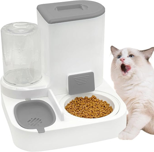 Fhiny Gravity Cat Feeder and Water Dispenser, 2 in 1 Automatic Pet Waterer Detachable Ceramic Food Bowls Set Pet Food Storage for Small Dog Puppy Cat Kitten Pet Easy Clean (Grey)-NeatNest