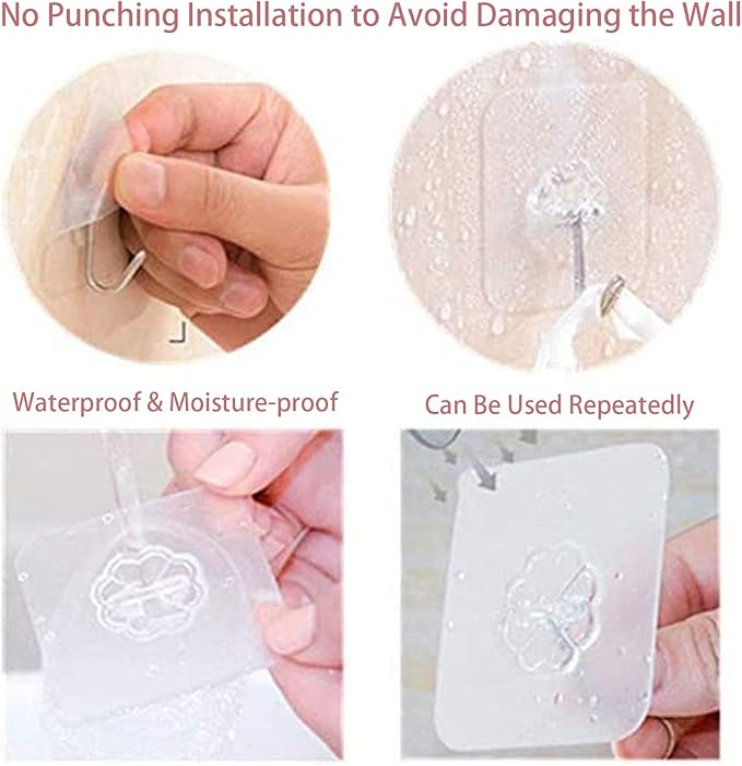 DDMY 24 Packs Hooks for Hanging 50lb Wall Hooks Transparent Reusable Waterproof Adhesive Hook for Kitchen Curtain, Towel Hook for Bathrooms, Heavy Duty Self Coat Hook for Walls No Damage-NeatNest