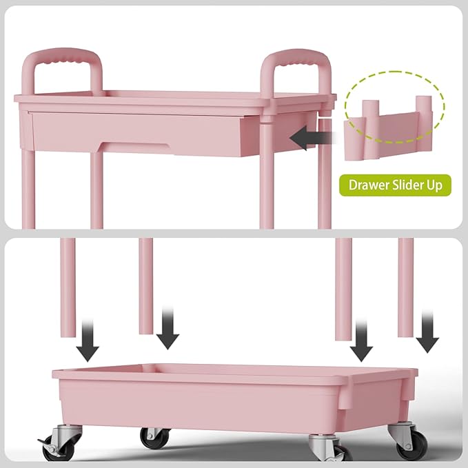 5 Tier Rolling Cart Organizer,Bathroom Cart Organizers with Wheels Laundry Room Organization Mobile Shelving Unit Utility Cart Storage Shelves Multi-Functional for Office, Home(Pink)-NeatNest