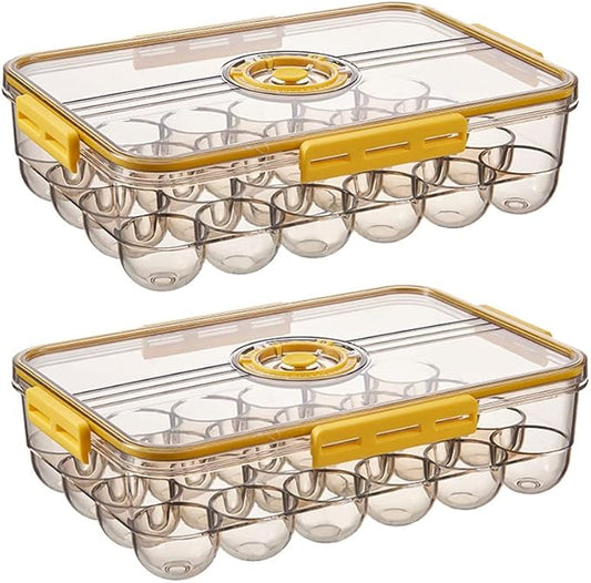 CottonColors Egg Holder for Fridge - 24 Egg Plastic Organizer with Lids (2 pack)-NeatNest