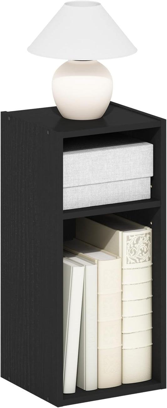 Furinno Fulda 2-Tier Space Saving Storage Shelf Bookcase, 10-Inch Width, Blackwood-NeatNest