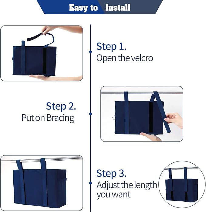 Bunk Bed Organizer, Bedside Caddy Hanging Bed Organizer Storage Bag with 4 Pockets and 2 Hooks, for College Dorm Rooms Bed, Hospital Bed, Baby Bed Rails, 600D Oxford Cloth (Navy Blue)-NeatNest