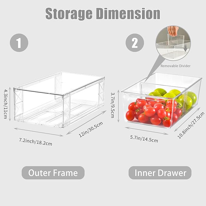4Pack Clear Stackable Kitchen Storage Organizer,Pantry Organizers and Storage,Foods Organizer Bins with Handles, Easily Assemble for Bathroom, Kitchen, Refrigerator, Pantry, Cabinet, Closet-NeatNest