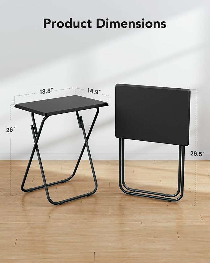 HUANUO Folding TV Tray Table -Stable Tray Table with No Assembly Required, TV Dinner Tray for Eating, Foldable Snack Tables for Bed & Sofa (Black)-NeatNest