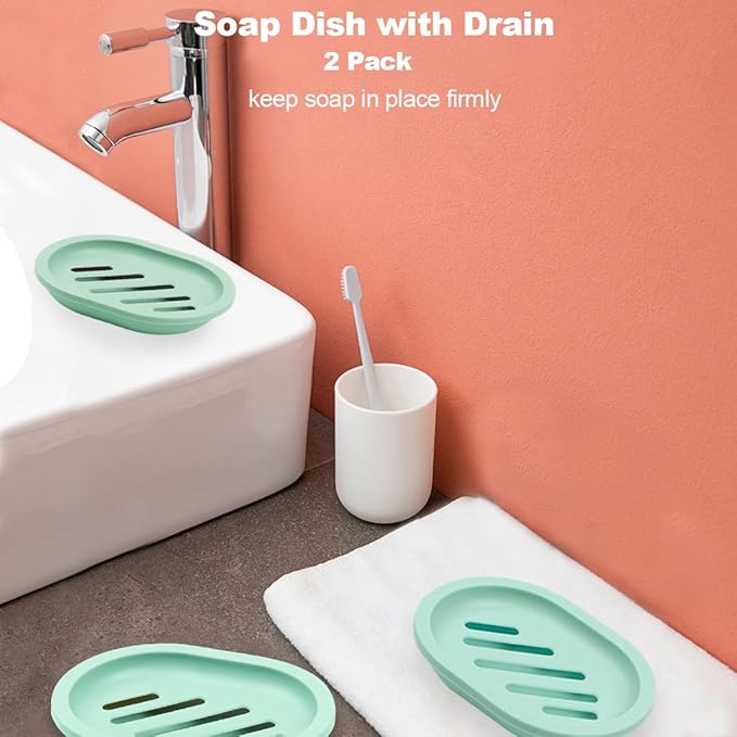 4Pcs Double-Layer Bar Soap Holder for Shower Soap Dish with Drain Soap Saver Box Container Plastic Soap Dish for Bathroom Counter,Kitchen,Toilet (Green)-NeatNest