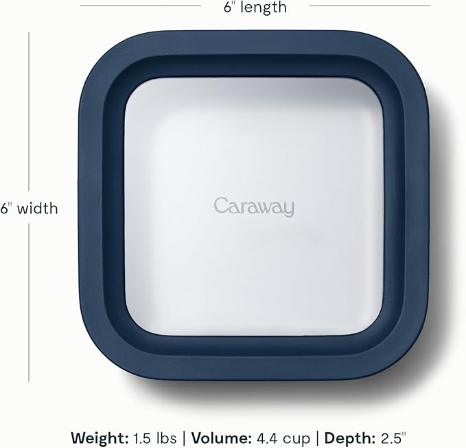 Caraway Glass Food Storage - 4.4 Cup Ceramic Coated Food Container - Non Toxic, Non Stick Lunch Box with Glass Lids. Dishwasher, Oven, & Microwave Safe - Navy-NeatNest
