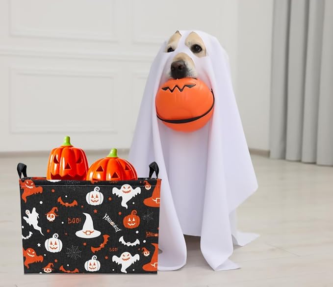 CLOCOR Rectangular Storage Basket,Collapsible Fabric Storage Container,Waterproof Toy Bin with Handles,Gift Basket(Black Halloween)-NeatNest