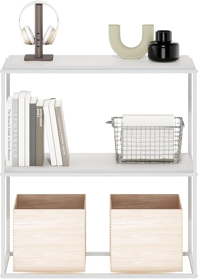 Furinno Moretti Modern Lifestyle Wide Stackable Shelf, 2-Tier, Solid White/White-NeatNest