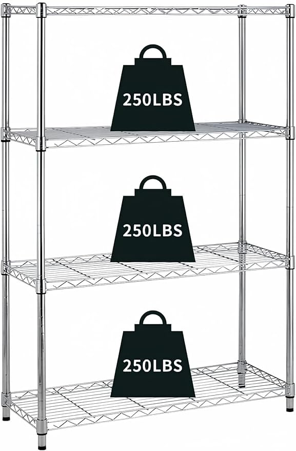 4-Tier Storage Shelves Adjustable,Wire Shelving Heavy Duty Storage Rack(250 Lbs Loading Capacity/Shelf) Metal Organizer Wire Rack Shelf for Pantry Garage Kitchen 36" D x14 W x 54" H -Chrome-NeatNest