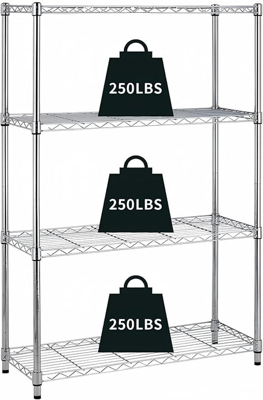 4-Tier Storage Shelves Adjustable,Wire Shelving Heavy Duty Storage Rack(250 Lbs Loading Capacity/Shelf) Metal Organizer Wire Rack Shelf for Pantry Garage Kitchen 36" D x14 W x 54" H -Chrome-NeatNest