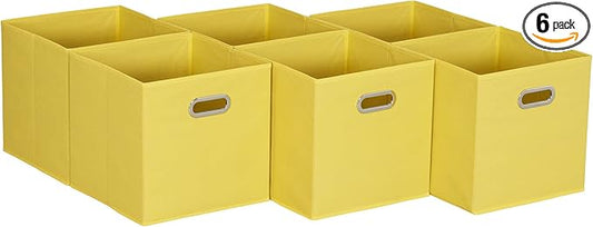 Household Essentials Yellow]Fabric Storage Bins with Handle, Bright (Pack of 6)