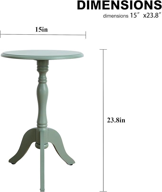 HLR Round Small End Table, Wooden Pedestal Side Coffee Tables, Vintage Accent Nightstand for Living Room, Bedroom, Entryway (2, Green)