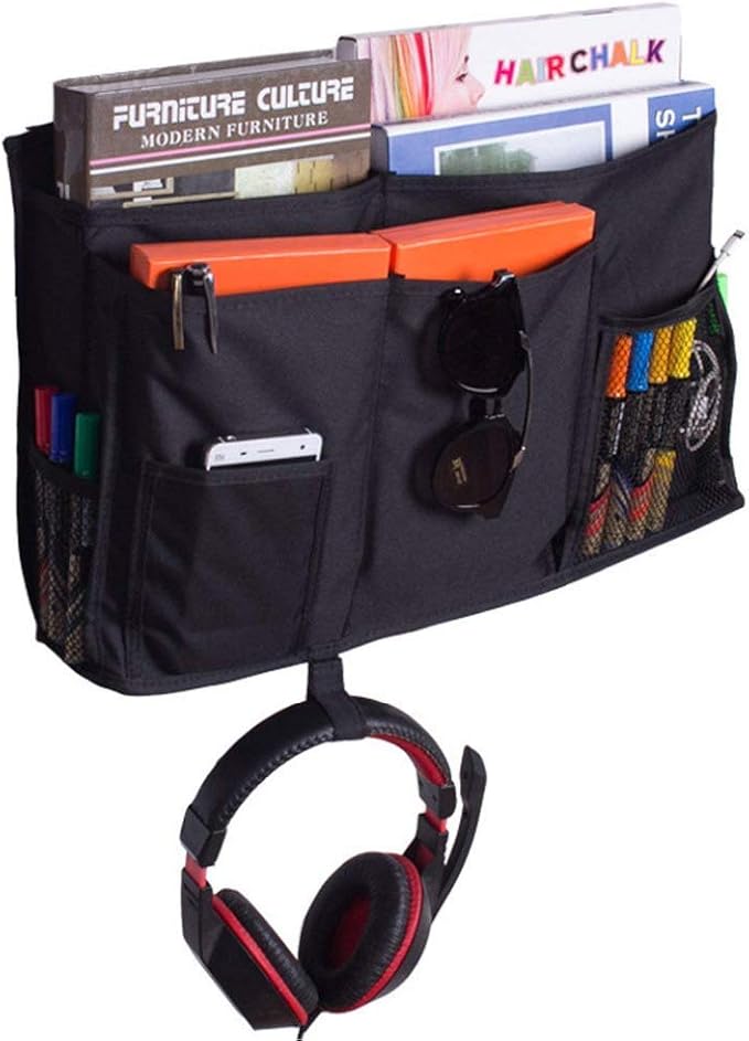 Bunk Bed Organizer, Bedside Storage Caddy, Hanging Pocket for Camp, Dorm Room, Hospital Bed Rail and More (Black)-NeatNest