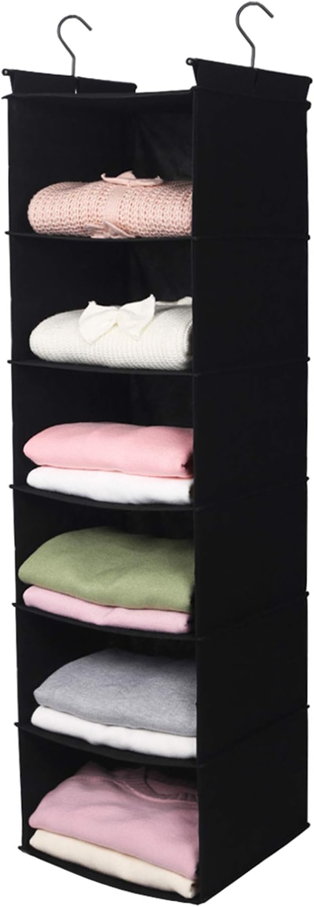 MAX Houser 6 Tier Shelf Hanging Closet Organizer, Closet Hanging Shelf with 2 Sturdy Hooks for Storage, Foldable (Black)-NeatNest