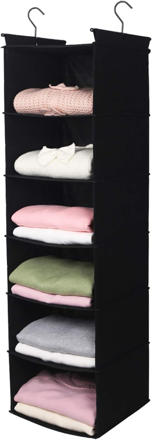 MAX Houser 6 Tier Shelf Hanging Closet Organizer, Closet Hanging Shelf with 2 Sturdy Hooks for Storage, Foldable (Black)-NeatNest