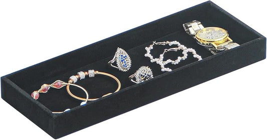 Divided Drawer Organizer Tray, Velvet Jewelry Storage Tray, Necklace Bracelet Ring Earring Display Tray,Bedside Nightstand Desk Holder Tray for Phone Watch Sunglasses Cosmetics Storage/Black/1grid-NeatNest
