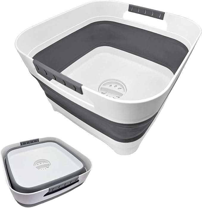 2.4 Gal (9L) Collapsible Dish Basin with 2 Drainage Plugs - Foldable Sink for Kitchen, Camping, RV | Space-Saving Multifunctional Wash Basin for Veggies, Dishes-NeatNest