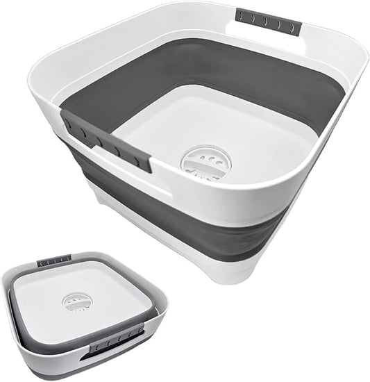 2.4 Gal (9L) Collapsible Dish Basin with 2 Drainage Plugs - Foldable Sink for Kitchen, Camping, RV | Space-Saving Multifunctional Wash Basin for Veggies, Dishes-NeatNest