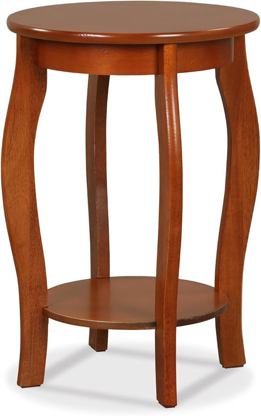 Giantex Round End Table, Wooden Side Table with Storage Shelf, Small Nightstand with Solid Wood Legs, 2-Tier Accent Table for Living Room Bedroom (1, Walnut)