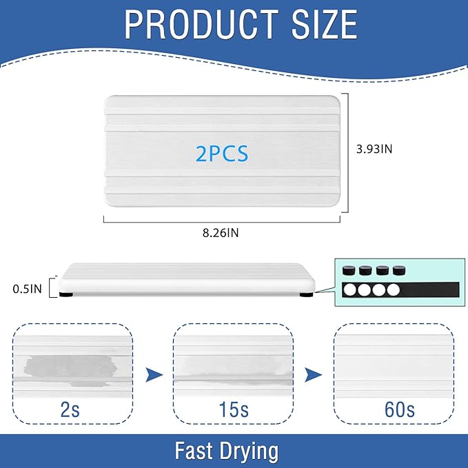 2PCS Water Absorbing Stone Tray,Quick Drying Stone Sink Tray,Water Absorbent Diatomite Coasters for Bathroom Counter and Kitchen Sink, Used for Hand Soap Dish Cosmetic Bottles Toothbrush Holders-NeatNest