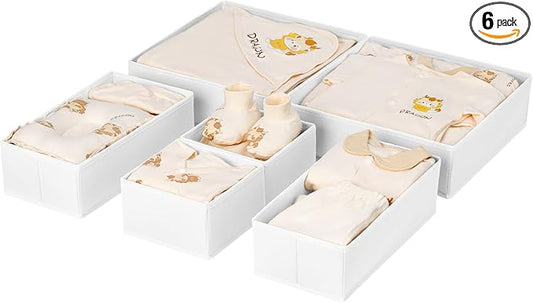 DIMJ Drawer Organizer Clothes, 6 Pack Fabric Drawer Organizer Bins, Foldable Baby Clothes Organizer & Dresser Organizer For Nursery, Clothes, Bedroom, Closet, Socks, Bra, Tie,White-NeatNest