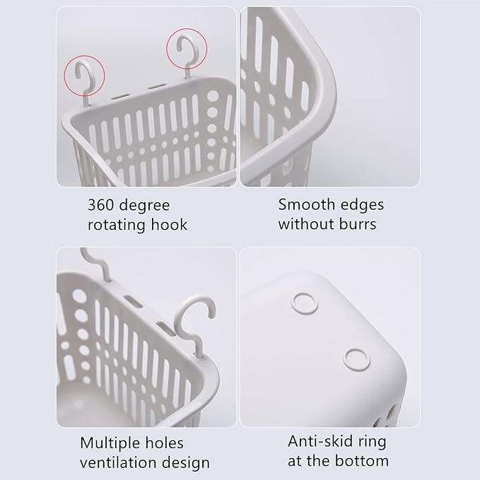 5PCS Plastic Hanging Baskets for Shower, Hanging Basket Organizer with Hooks, Square 6.3Inches Small Hanging Storage Basket (Grey)