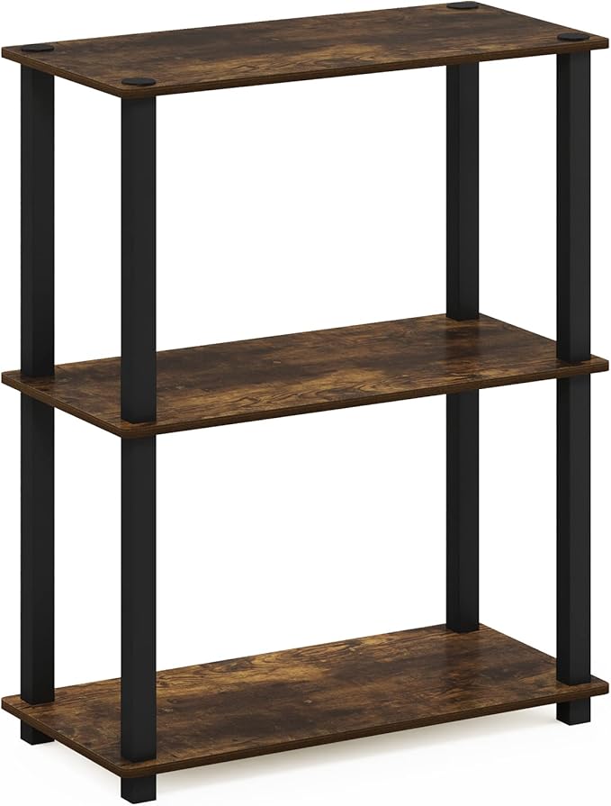 Furinno Turn-S-Tube 3-Tier Compact Multipurpose Shelf Display Rack with Square Tube, Amber Pine/Black-NeatNest