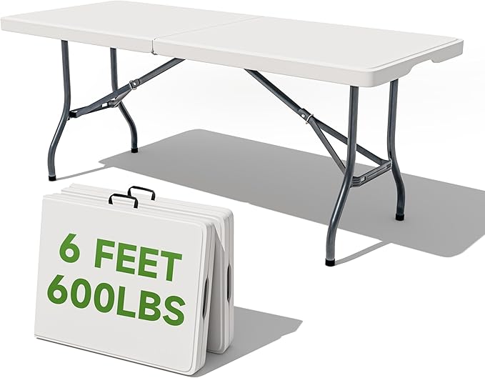 Folding Table 6 Foot - Heavy Duty 600LBS Capacity, Sturdy & Foldable Design with Safety Lock - Portable Tables Folding for Camping, Party, Indoor & Outdoor Use, 2 Pack-NeatNest