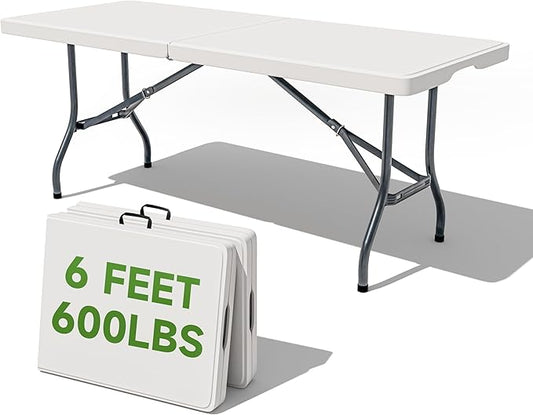 Folding Table 6 Foot - Heavy Duty 600LBS Capacity, Sturdy & Foldable Design with Safety Lock - Portable Tables Folding for Camping, Party, Indoor & Outdoor Use, 2 Pack-NeatNest