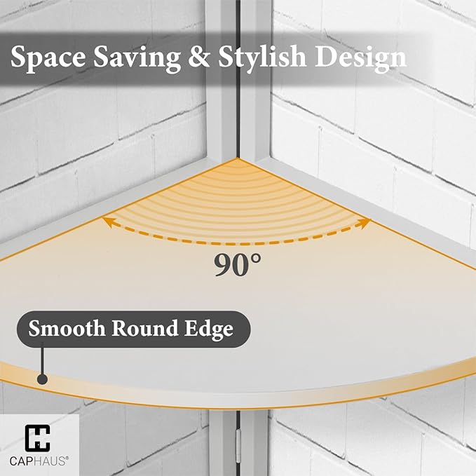 CAPHAUS Tall Corner Shelf Stand, 6-Tier Display Shelves, Ladder Corner Wood Storage Plant Bookshelf with Metal Frame, Versatile Shelving Unit Bookcase for Home Office Space, White-NeatNest