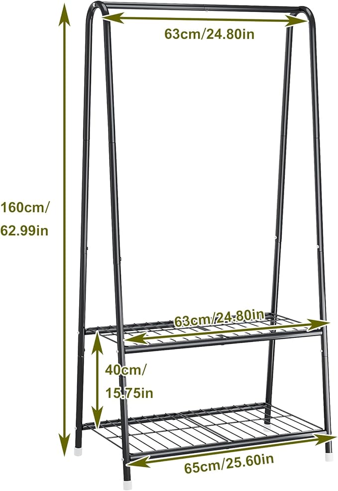 Buzowruil Metal Small Clothes Rack,Clothing Garment Rack with Double Layer Shelf for Clothes,Dress, Shoes,Black-NeatNest