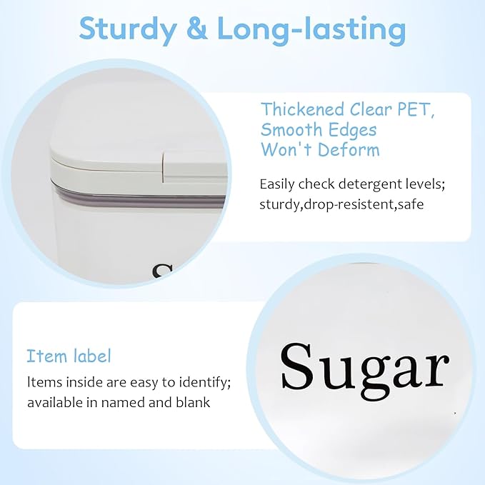 Flour Sugar Storage Containers 2 Pc,Airtight Food Containers Storage with One-Press Lid,BPA Free Pantry Organizers Storing with Scoop and Ceasuring Cups for Kitchen,Cereal,Rice,Pasta,Baking Supplies